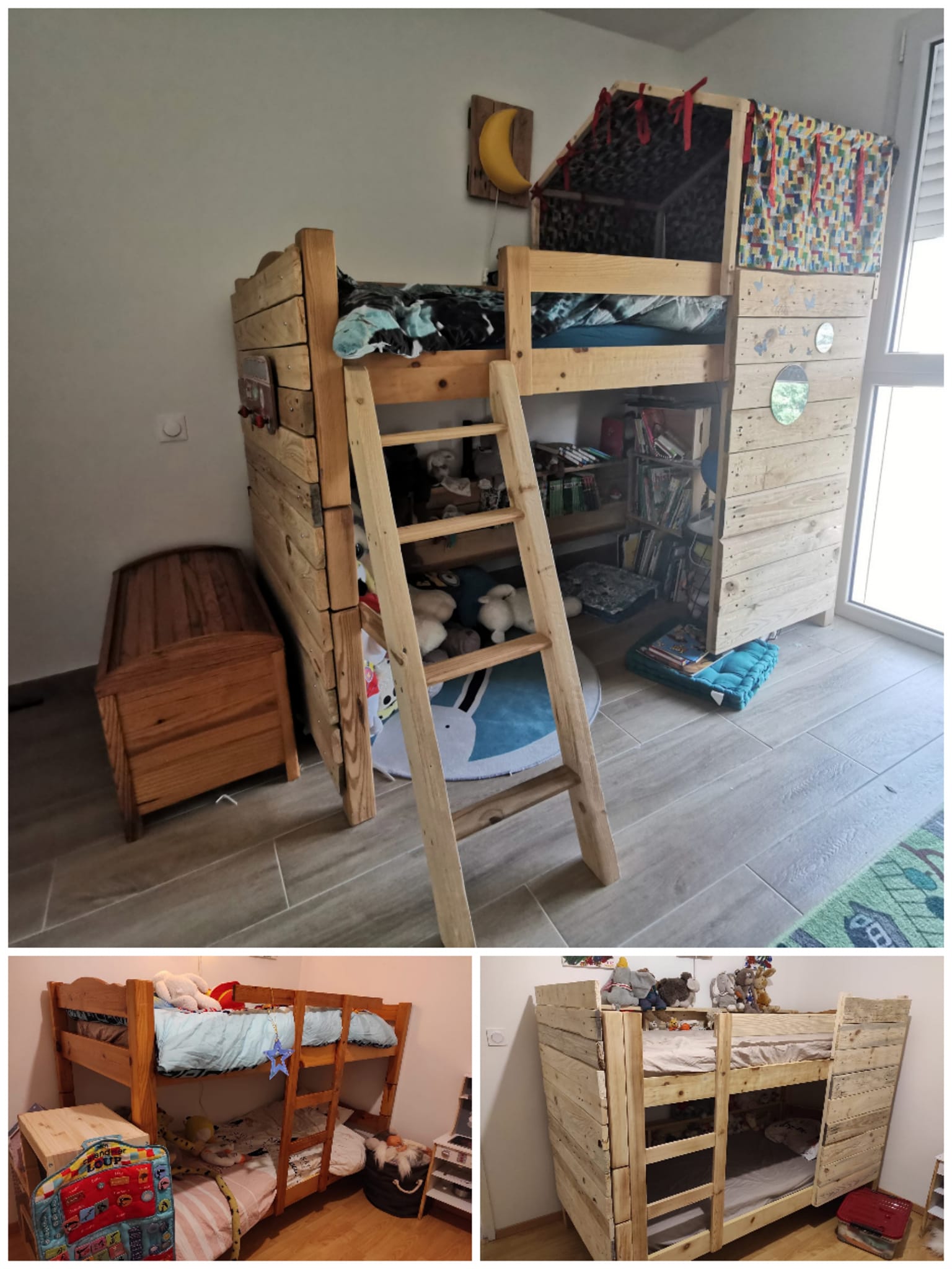 Le parfait exemple de la philosophie 'ReWork' : transformer l'existant pour créer du neuf. Ici, un lit superposé classique a été métamorphosé en une cabane d'enfant unique et sur mesure.